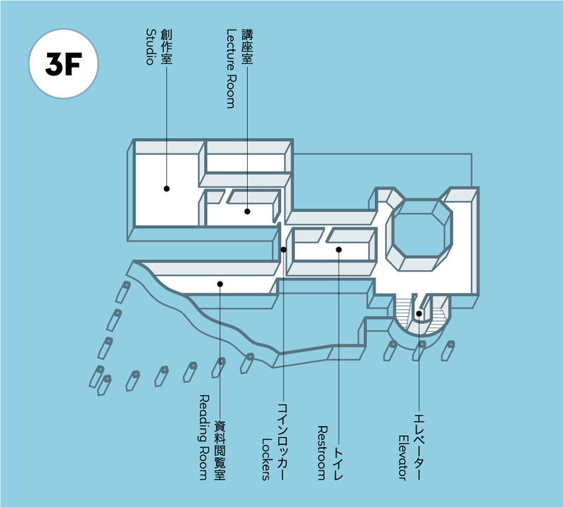 3階には資料閲覧室、創作室、講座室、コインロッカー、トイレがあります