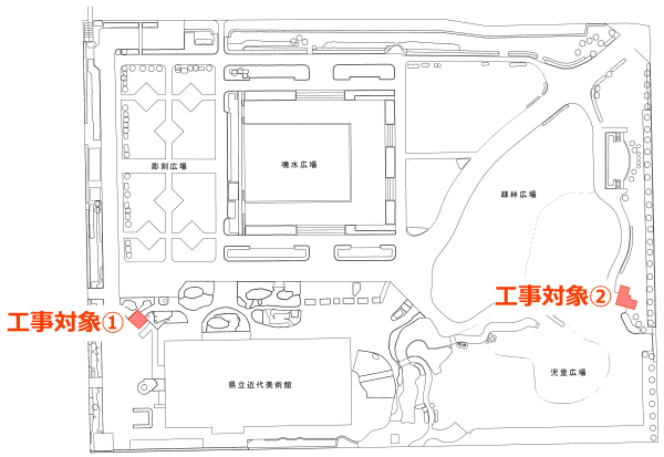 工事箇所を記した北浦和公園の地図