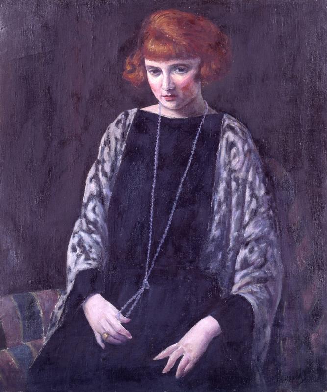 田中保《黒いドレスの腰かけている女》1920-1930年